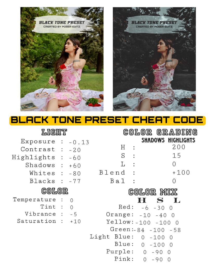 Black Tone Preset Cheat Code